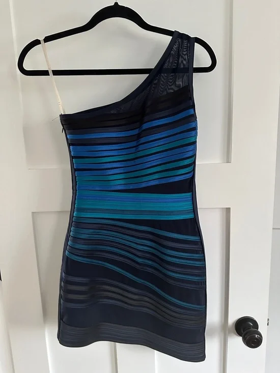 Halston Heritage Navy Dress with Teal Accent - Picture 3 of 3